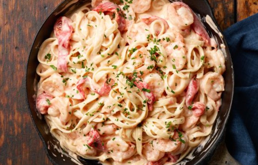Dinner with creamy garlic shrimp pasta