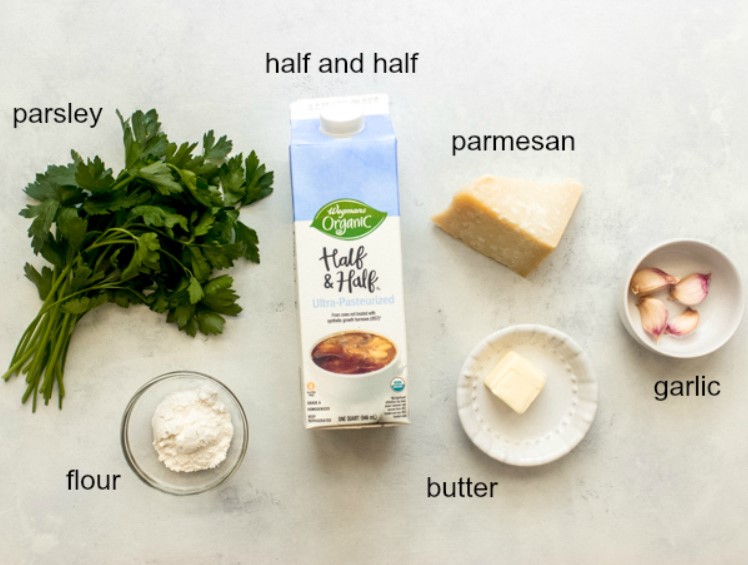 Ingredients for garlic cream sauce 