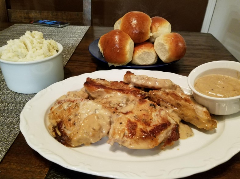 Pork chop & Dinner Rolls