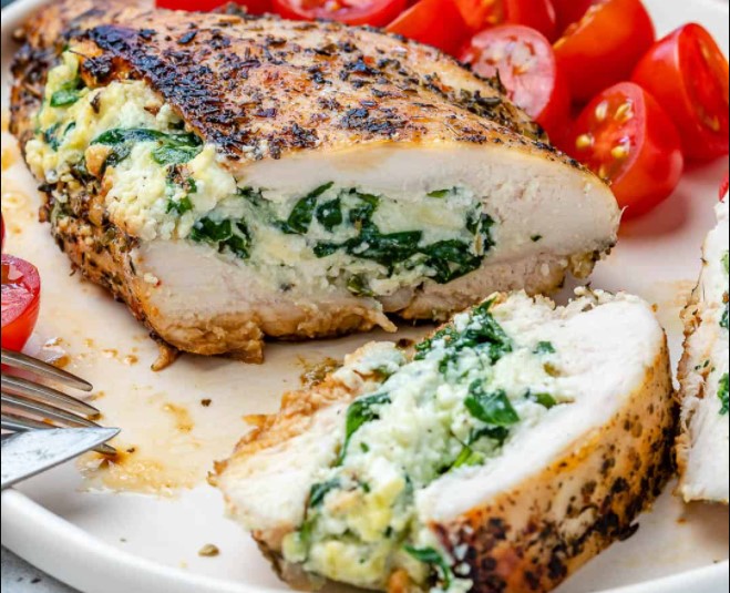 Spinach and cheese stuffed chicken breast